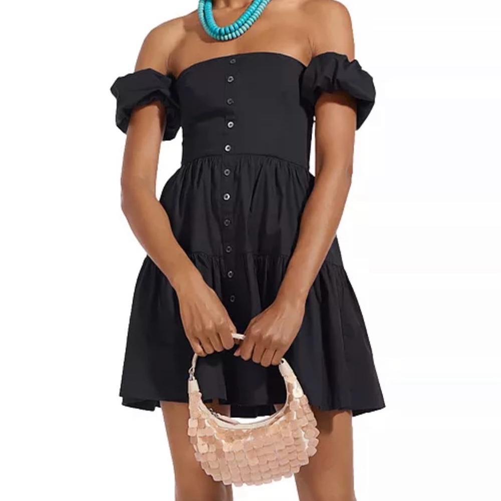 STAUD Black Off-Shoulder Mini Dress